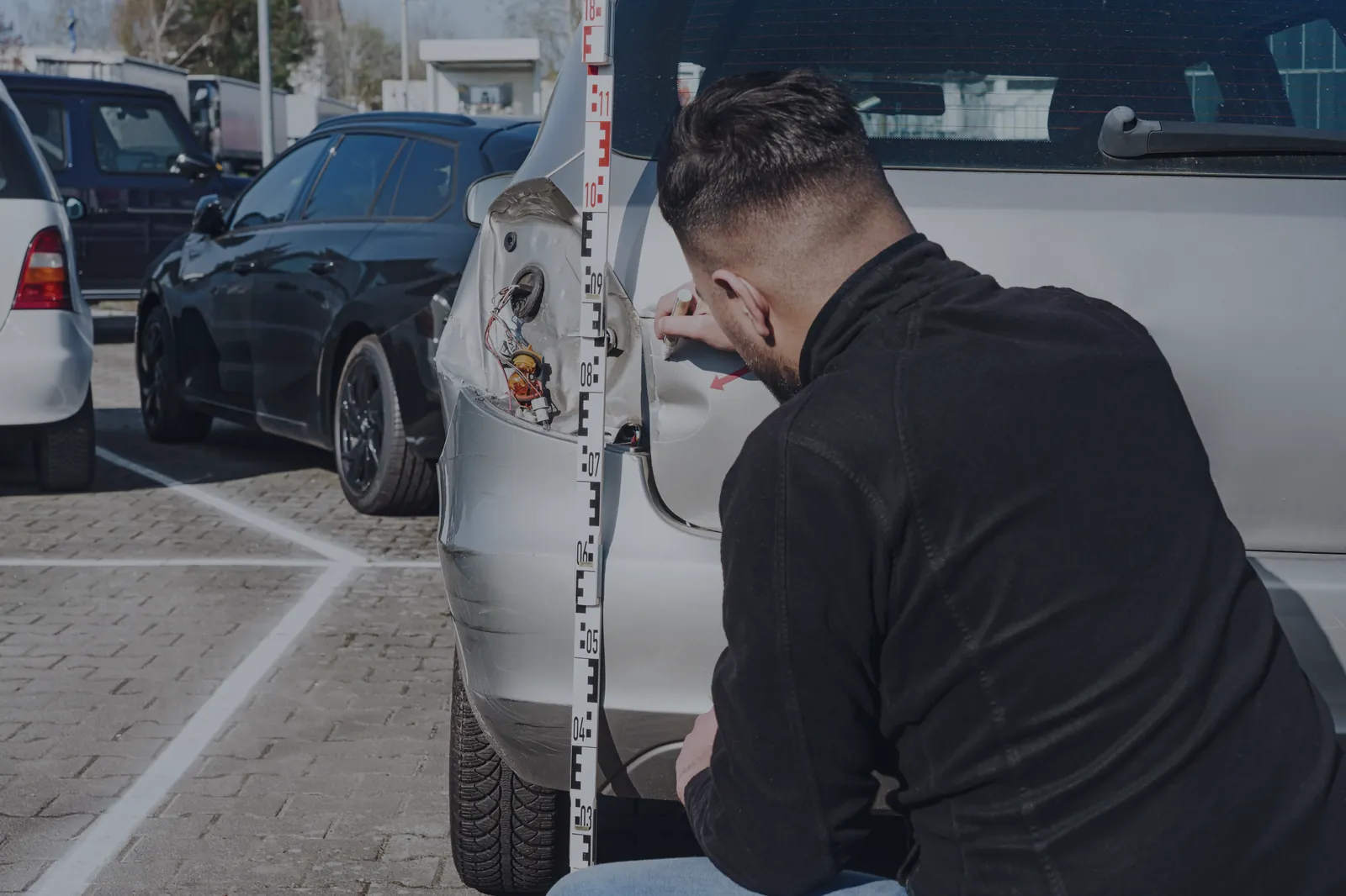 Taxateur meet de lakdikte van een auto
